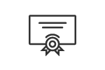 Black outline icon of certificate with ribbon